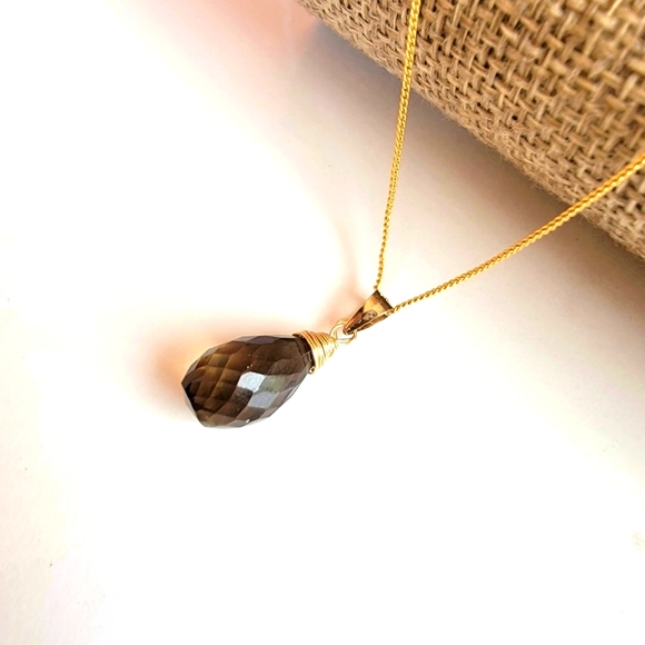 SMOKY QUARTZ Necklace Minimalist Crystal Gemstone - Picture 1 of 5